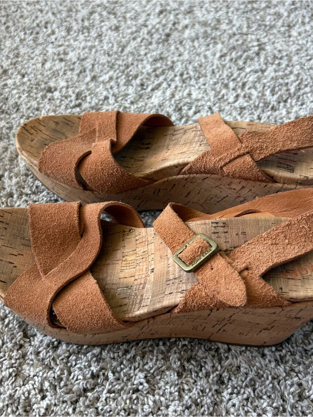 KORK-EASE Women's The Original Natural Suede Platform Wedge Sandal Size 9